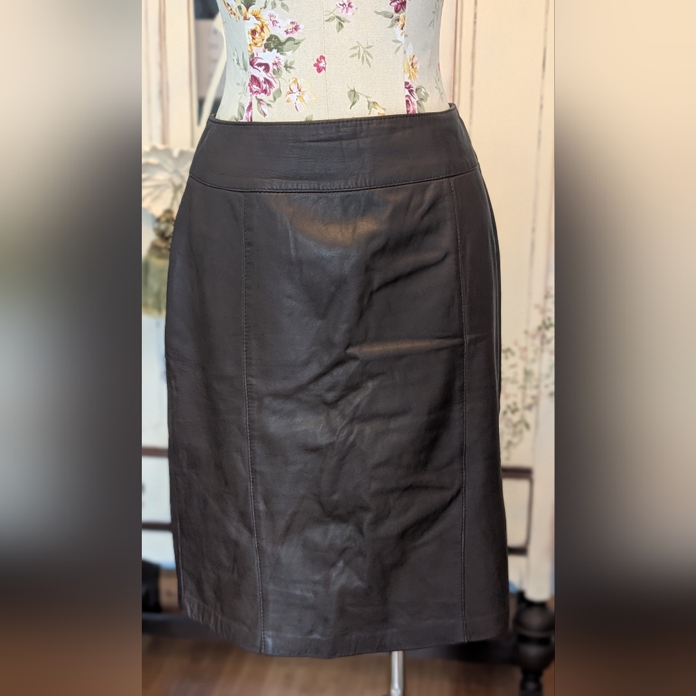 Danier Dark Brown Leather Pencil Skirt